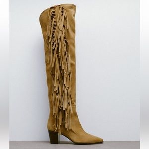 Zara over the knee high fringe boots new with tags. Never worn. 3” heel